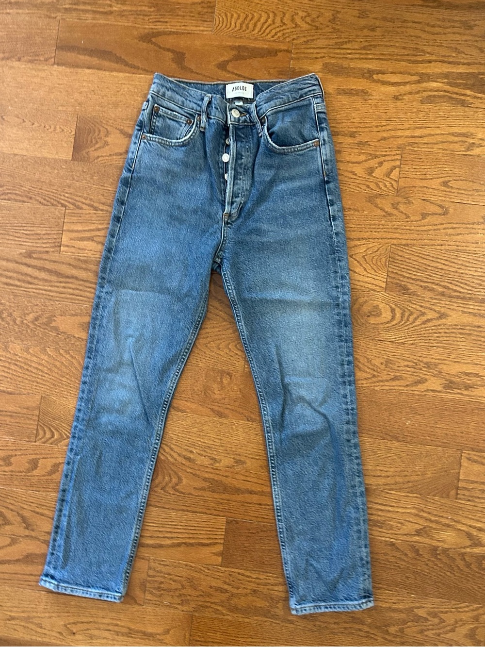 Agolde High Rise Riley Jeans Button Fly Blue Denim Size 26 Womens